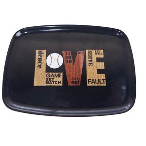 Vintage Couroc Love Tennis Tray Inlaid Wood Oval 12.75 x 9.5  Mid Century Modern